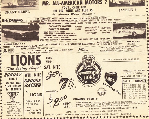 Classic drag strip and high performance ads